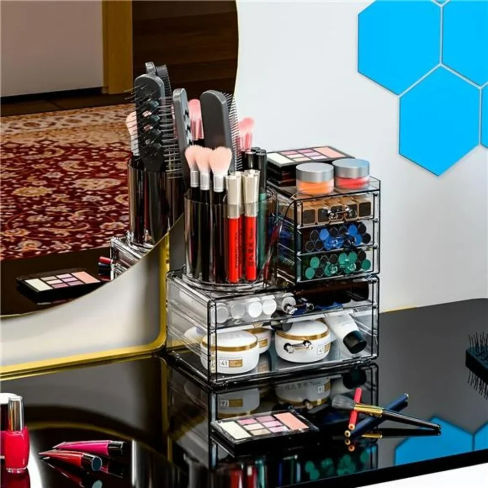 Acrylic makeup organizer with drawers clear vanity skincare storage container
